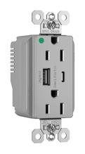 Discontinued - PlugTail® Hospital-Grade 15A USB Charging Receptacles, Gray
