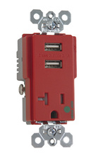 Discontinued - Discontinued - USB Charger with Hospital Grade Tamper-Resistant Single Receptacle, Red
