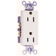 15A 125V Heavy Duty Spec-Grade Decorator Duplex Receptacle, Back and Side Wire, White 15A 125V Heavy Duty Spec-Grade Decorator Duplex Receptacle, Back and Side Wire, White