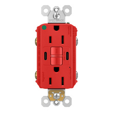 Discontinued - Discontinued - radiant® 15A Hospital Grade Tamper Resistant Self Test GFCI USB Type C/C Outlet Red