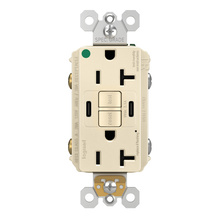 Discontinued - Discontinued - radiant® 20A Hospital Grade Tamper Resistant Self Test GFCI USB Type C/C Outlet, Light Almond