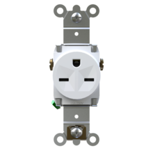 250V Weather-Resistant Tamper-Resistant Heavy Duty Spec Grade 20A Single Receptacle with Back and Side Wire Connections, White