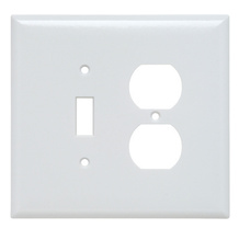 Jumbo 2-Gang Thermoset Wall Plate, 1 Toggle Switch Opening, 1 Duplex Receptacle Opening, White Jumbo 2-Gang Thermoset Wall Plate, 1 Toggle Switch Opening, 1 Duplex Receptacle Opening, White