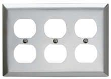 3-Gang 302/304 Stainless Steel Wall Plate, Duplex Receptacle Openings 3-Gang 302/304 Stainless Steel Wall Plate, Duplex Receptacle Openings