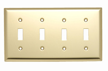 4-Gang Polished Brass Wall Plate, 4 Toggle Openings