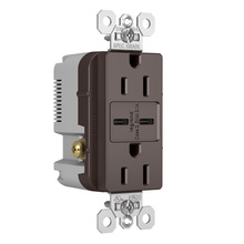 Discontinued - Discontinued - Tamper-Resistant 15A 125V Duplex Outlet and Two 3.1A USB Type C/C ports, Brown