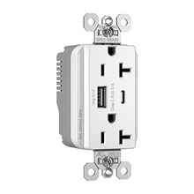 PlugTail® 3.1A Spec Grade USB Outlet, Type A/C, 20A, Tamper-Resistant, White