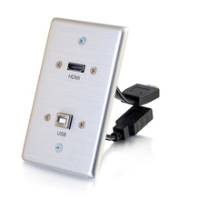 HDMI® and USB Pass Through Single Gang Wall Plate - Brushed Aluminum HDMI® and USB Pass Through Single Gang Wall Plate - Brushed Aluminum