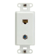2-Port (1) F-Connector (1) RJ45 Cat 5e Wall Plate, White 2-Port (1) F-Connector (1) RJ45 Cat 5e Wall Plate, White