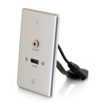 HDMI® and 3.5mm Audio Pass Through Single Gang Wall Plate - Brushed Aluminum HDMI® and 3.5mm Audio Pass Through Single Gang Wall Plate - Brushed Aluminum