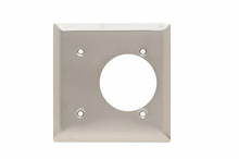 2-Gang 302/304 Stainless Steel Wall Plate, Right of Center Power Outlet Receptacle 2.1563-in Diameter Opening