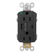 Discontinued - Discontinued - radiant® 15A Hospital Grade Tamper Resistant Self-Test GFCI USB AC Outlet, Black