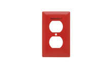 1-Gang 302/304 Stainless Steel Wall Plate, Duplex Receptacle Openings, Engraved "Emergency", Painted Red