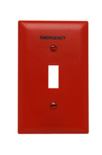 TradeMaster® 1-Gang Nylon Wall Plate, 1 Toggle Switch Opening, Pad Printed "Emergency", Red