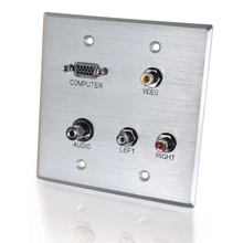 Discontinued - VGA, 3.5mm Audio, Composite Video and RCA Stereo Audio Pass Through Double Gang Wall Plate - Brushed Aluminum