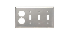 4-Gang 302/304 Stainless Steel Wall Plate, 3 Toggle Switch and 1 Duplex Receptacle 4-Gang 302/304 Stainless Steel Wall Plate, 3 Toggle Switch and 1 Duplex Receptacle