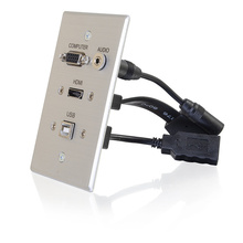 HDMI, VGA, 3.5mm Audio and USB Pass Through Single Gang Wall Plate - Aluminum HDMI, VGA, 3.5mm Audio and USB Pass Through Single Gang Wall Plate - Aluminum