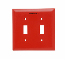 TradeMaster® 2-Gang Nylon Wall Plate, 2 Toggle Switch Openings, Pad Printed "Emergency", Red