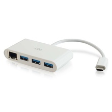 USB-C® to Ethernet Adapter with 3-Port USB Hub - White USB-C® to Ethernet Adapter with 3-Port USB Hub - White