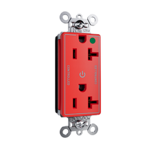 PlugTail® 20A 125V Hospital-Grade Tamper-Resistant Dual Controlled Plugload Decorator Duplex Receptacle, Red PlugTail® 20A 125V Hospital-Grade Tamper-Resistant Dual Controlled Plugload Decorator Duplex Receptacle, Red