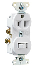 15A 120V/125V Combination Single-Pole Toggle Switch and Single Receptacle, White 15A 120V/125V Combination Single-Pole Toggle Switch and Single Receptacle, White