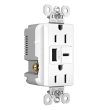 3.1A Spec Grade  USB Outlet, Type A/C, 15A, Tamper-Resistant, White 3.1A Spec Grade  USB Outlet, Type A/C, 15A, Tamper-Resistant, White