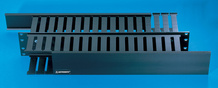 Front and Rear Finger Duct Cable Management Panel, 3 in D front duct, 4 in D rear duct, 2 RU,  black Front and Rear Finger Duct Cable Management Panel, 3 in D front duct, 4 in D rear duct, 2 RU,  black