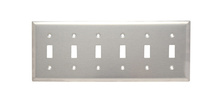 6-Gang 302/304 Stainless Steel Wall Plate, 6 Toggle Switch Openings 6-Gang 302/304 Stainless Steel Wall Plate, 6 Toggle Switch Openings