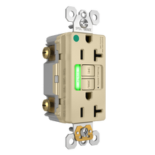 Hospital Grade Green Power-Indicating LED Tamper-Resistant 20A Duplex Self-Test GFCI Receptacles with SafeLock® Protection, Ivory