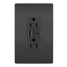 radiant® 15W USB Outlet, Type A/C, 15A, Tamper-Resistant, Black
