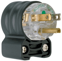 15A, 125V Extra-Hard Use Hospital-Grade Angled Plug, Black and Clear