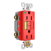 Hospital Grade Green Power-Indicating LED Tamper-Resistant 15A Duplex Self-Test GFCI Receptacles with SafeLock® Protection, Red