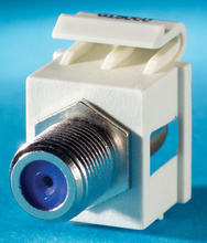 F-connector Keystone Module, 180 degree exit, F/F, (75 ohm), Fog White F-connector Keystone Module, 180 degree exit, F/F, (75 ohm), Fog White