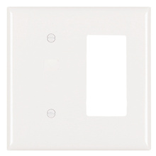 2-Gang Thermoset Wall Plate, 1 Blank, 1 Decorator, White