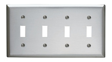 4-Gang 302/304 Stainless Steel Wall Plate, 4 Toggle Switch Openings 4-Gang 302/304 Stainless Steel Wall Plate, 4 Toggle Switch Openings