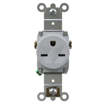 Discontinued - 250V Weather-Resistant Tamper-Resistant Heavy Duty Spec Grade 15A Single Receptacle with Back and Side Wire Connections, Gray