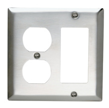 2-Gang 302/304 Stainless Steel Wall Plate, 1 Duplex Receptacle and 1 Decorator
