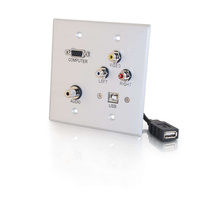 Discontinued - VGA, 3.5mm Audio, Composite Video, RCA Stereo Audio and USB Pass Through Double Gang Wall Plate - Brushed Aluminum