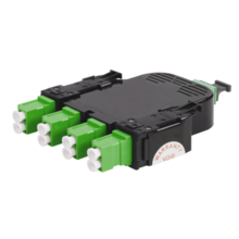 8-Fiber OS2 HDCA Cassette - 8 LC Angled Duplex adapters to 1 MPO F - Tier 2 - Universal Polarity - Green 8-Fiber OS2 HDCA Cassette - 8 LC Angled Duplex adapters to 1 MPO F - Tier 2 - Universal Polarity - Green
