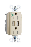 Discontinued - Hospital-Grade USB Charger with Tamper-Resistant 15A Duplex Receptacles, Ivory