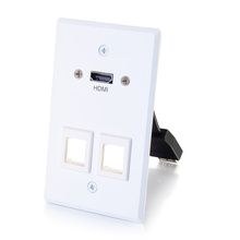 HDMI® Pass Through Single Gang Wall Plate with Two Keystones - White HDMI® Pass Through Single Gang Wall Plate with Two Keystones - White