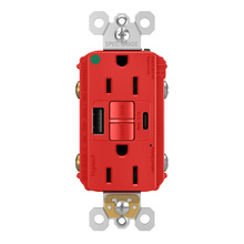 Discontinued - Discontinued - radiant® 15A Hospital Grade Tamper Resistant Self Test GFCI USB Type A/C Outlet, Red