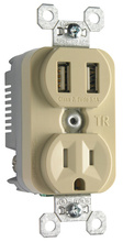 Discontinued - Tamper-Resistant Single Receptacle with 3.1A USB Charger, Ivory