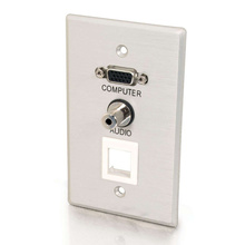 VGA and 3.5mm Audio Pass Through Single Gang Wall Plate with One Keystone - Brushed Aluminum VGA and 3.5mm Audio Pass Through Single Gang Wall Plate with One Keystone - Brushed Aluminum