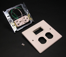 2-GANG W/ONE DUPLEX INSTALLED AND 2A MINI ADAPTER-IVORY 2-GANG W/ONE DUPLEX INSTALLED AND 2A MINI ADAPTER-IVORY