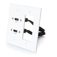 Dual HDMI Pass Through Double Gang Wall Plate with One Decorative Cutout - White Dual HDMI Pass Through Double Gang Wall Plate with One Decorative Cutout - White
