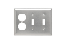 3-Gang Polished Brass Wall Plate, 2 Toggle Openings, 1 Duplex Power Receptacle Openings