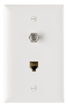 1-Gang Pre-configured Wall Plate with One RJ11 Telephone Jack and One F-Type Coupler, White 1-Gang Pre-configured Wall Plate with One RJ11 Telephone Jack and One F-Type Coupler, White