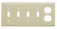 5-Gang 302/304 Stainless Steel Wall Plate, 4 Toggle Switch Openings, 1 Duplex Receptacle Opening, Painted Ivory