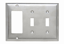 Combination Openings, 2 Toggle Switch and 1 Decorator, Three Gang, 302/304 Stainless Steel Combination Openings, 2 Toggle Switch and 1 Decorator, Three Gang, 302/304 Stainless Steel